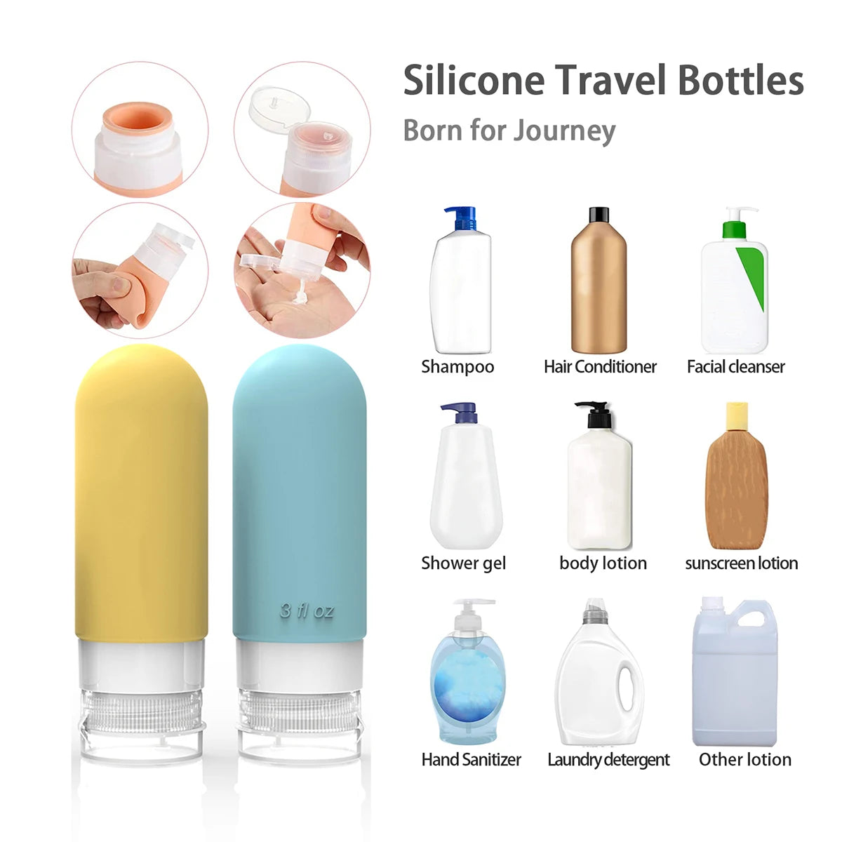 TravelMate™ Leakproof Bottles for Lotion, Shampoo & Skincare On the Go
